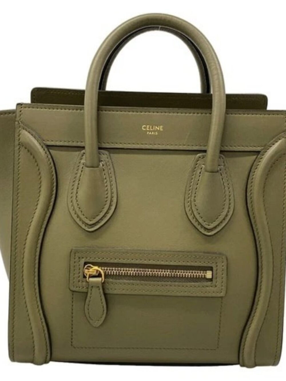 CELINE Luggage Nano Shopper Khaki Smooth Calfskin Handbag